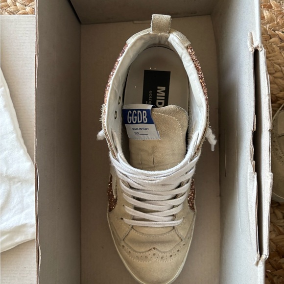 Golden Goose Pink and White Sneakers with Glitter Accents - Picture 3 of 7